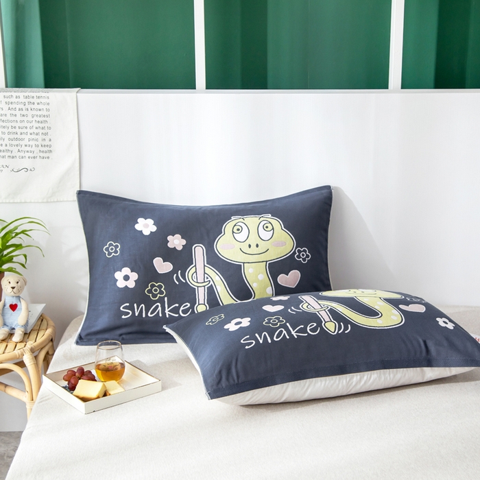 91家纺网 家纺一手货源 找家纺 朴尔家纺-毛巾被 2025新款儿童定位卡通大版花全棉纯棉四层纱布枕巾 花花蛇 53x78cm成人枕巾/对