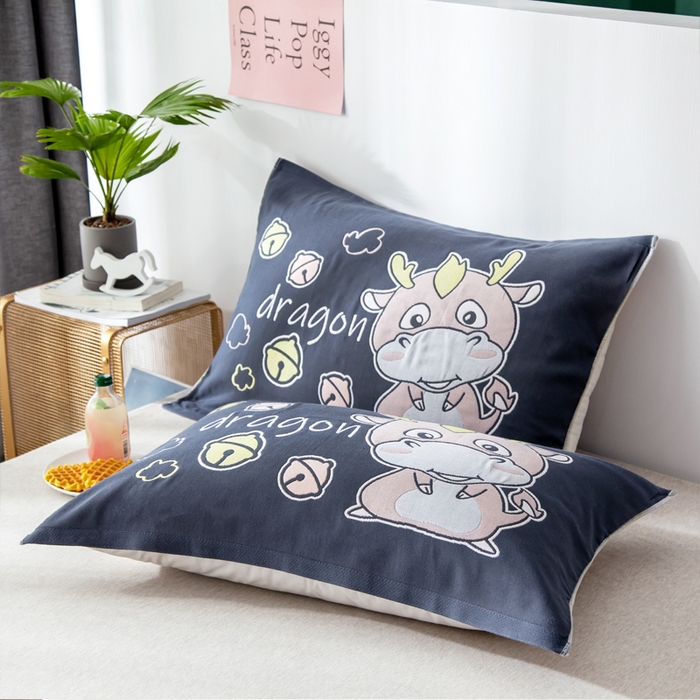 朴尔家纺-毛巾被 2025新款儿童定位卡通大版花全棉纯棉四层纱布枕巾 犄角龙 53x78cm成人枕巾/对