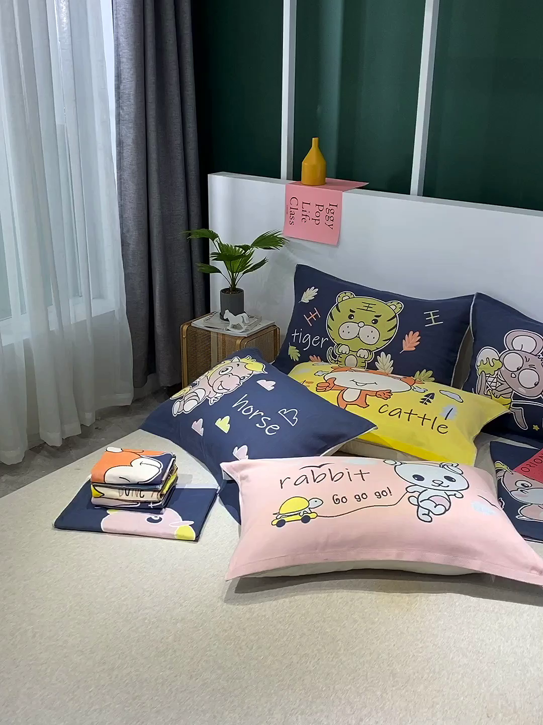 91家纺网 家纺一手货源 找家纺 朴尔家纺-毛巾被 2025新款儿童定位卡通大版花全棉纯棉四层纱布枕巾 牛小兽 53x78cm成人枕巾/对