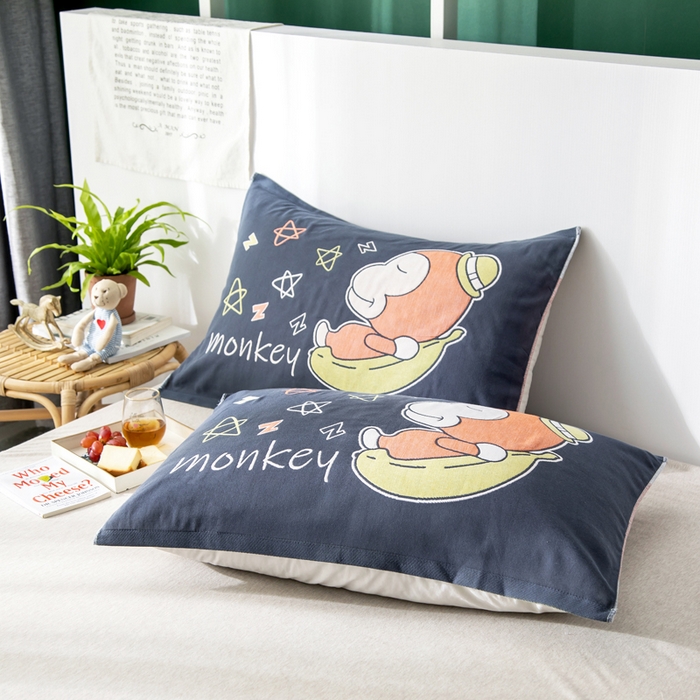 朴尔家纺-毛巾被 2025新款儿童定位卡通大版花全棉纯棉四层纱布枕巾 香蕉猴 53x78cm成人枕巾/对