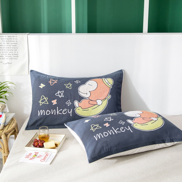 91家纺网 家纺一手货源 找家纺 朴尔家纺-毛巾被 2025新款儿童定位卡通大版花全棉纯棉四层纱布枕巾 香蕉猴 53x78cm成人枕巾/对