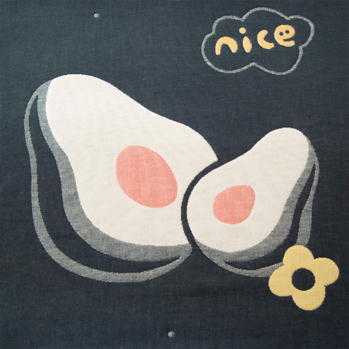 91家纺网 家纺一手货源 找家纺 朴尔家纺-毛巾被 2025新款卡通AB组合全棉纯棉层纱布枕巾 可爱牛油果-藏青 52x78cm/对