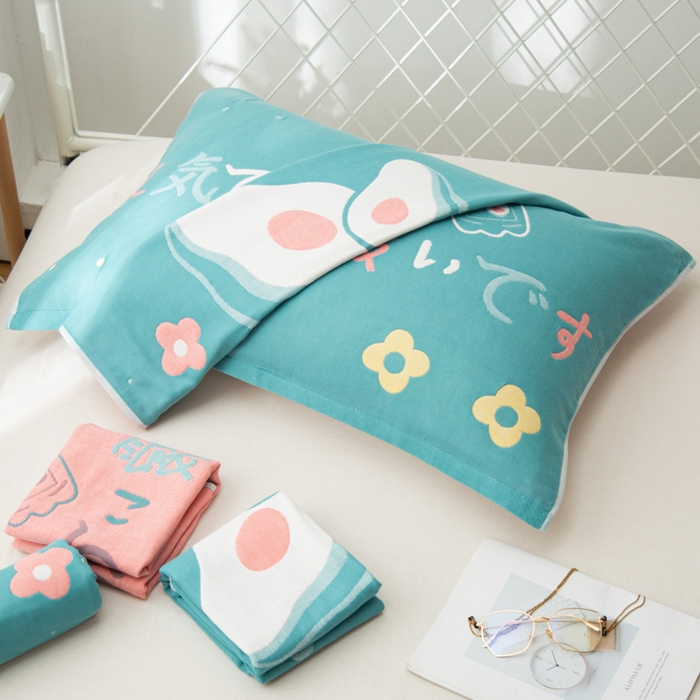 91家纺网 家纺一手货源 找家纺 朴尔家纺-毛巾被 2025新款卡通AB组合全棉纯棉层纱布枕巾 可爱牛油果-绿 52x78cm/对