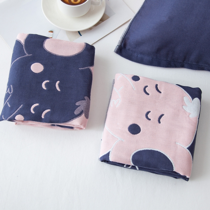 91家纺网 家纺一手货源 找家纺 朴尔家纺-毛巾被 2025新款卡通AB组合全棉纯棉层纱布枕巾 可爱小象粉 52x78cm/对