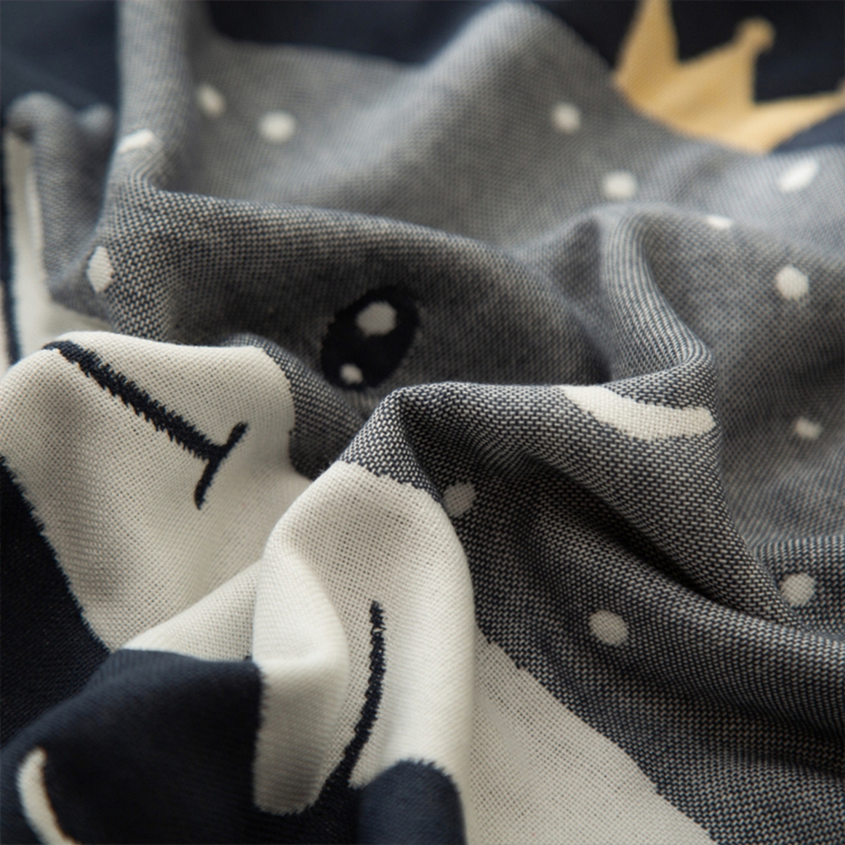 91家纺网 家纺一手货源 找家纺 朴尔家纺-毛巾被 2025新款卡通AB组合全棉纯棉层纱布枕巾 气球鲸鱼-藏青 52x78cm/对