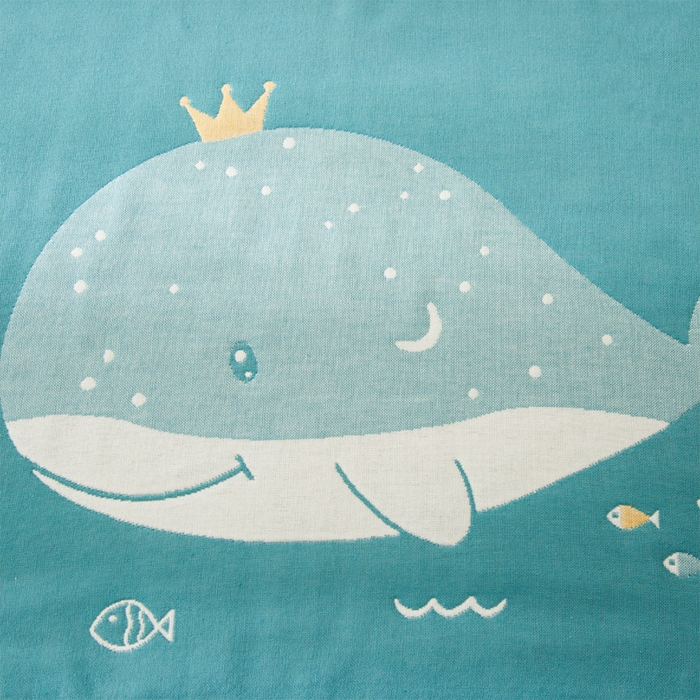 91家纺网 家纺一手货源 找家纺 朴尔家纺-毛巾被 2025新款卡通AB组合全棉纯棉层纱布枕巾 气球鲸鱼-绿 52x78cm/对