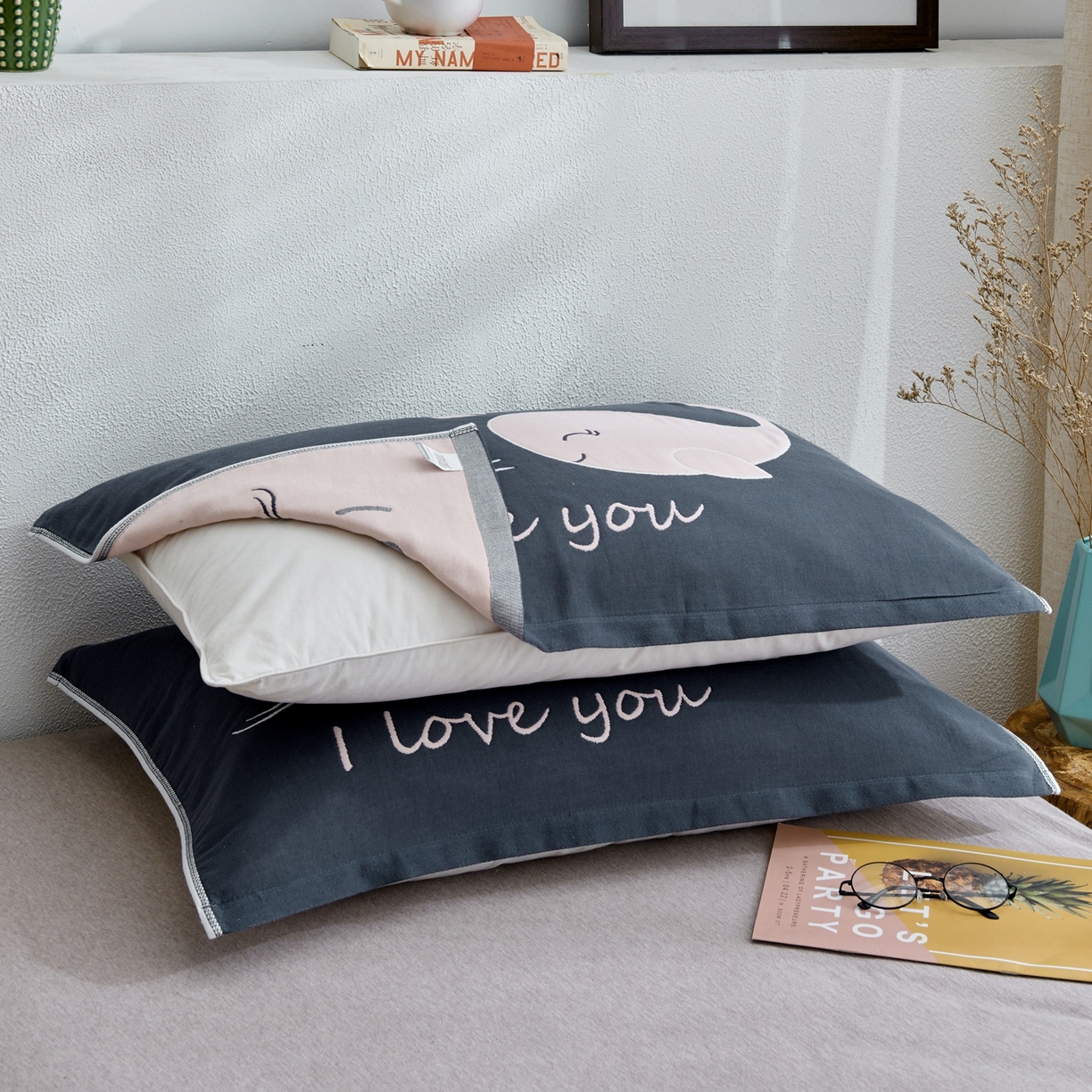 91家纺网 家纺一手货源 找家纺 朴尔家纺-毛巾被 2025新款卡通AB组合全棉纯棉层纱布枕巾 小鲸鱼 52x78cm/对