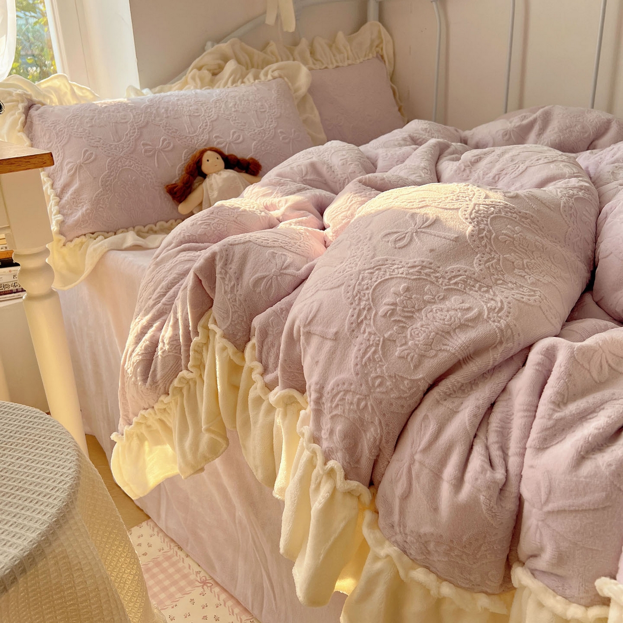 六巷胡同 2025新款韩系博主风少女心蝴蝶结捧花A类牛奶绒四件套 蝴蝶结捧花-紫