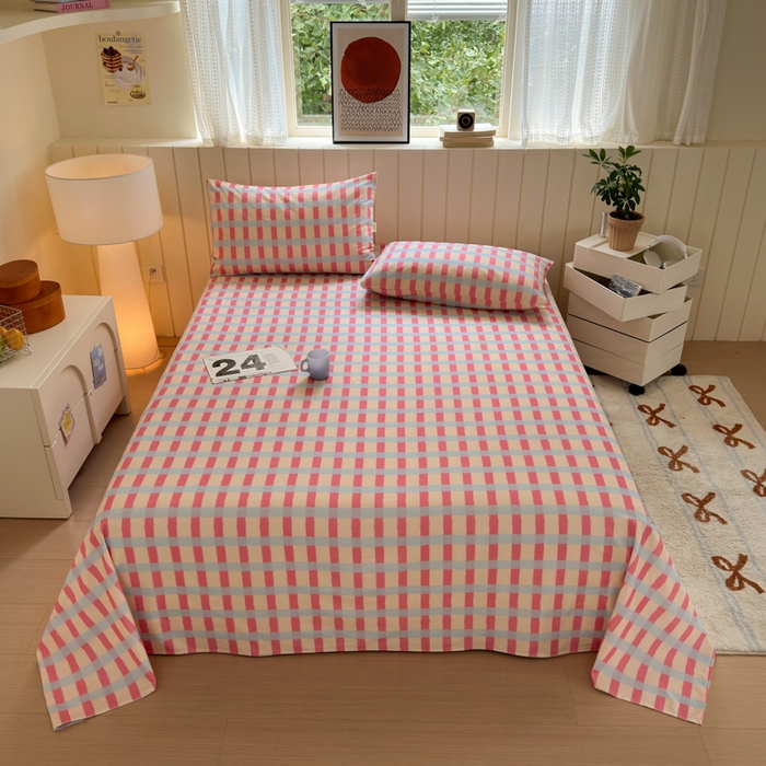 91家纺网 家纺一手货源 找家纺 如意朵 2025新款时尚印花全棉加厚磨毛床单 艾格-粉