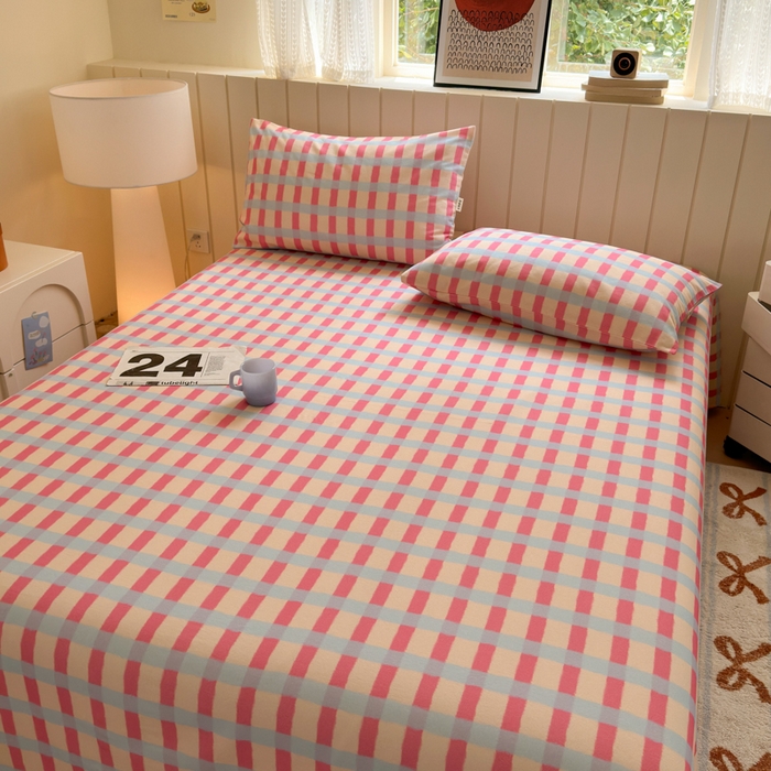 91家纺网 家纺一手货源 找家纺 如意朵 2025新款时尚印花全棉加厚磨毛床单 艾格-粉