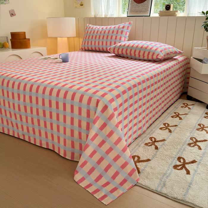 91家纺网 家纺一手货源 找家纺 如意朵 2025新款时尚印花全棉加厚磨毛床单 艾格-粉