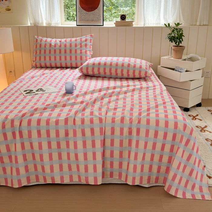 91家纺网 家纺一手货源 找家纺 如意朵 2025新款时尚印花全棉加厚磨毛床单 艾格-粉