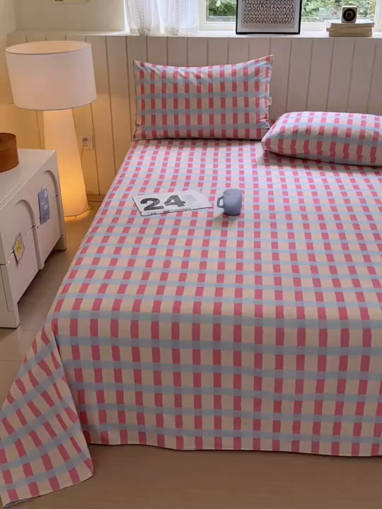 91家纺网 家纺一手货源 找家纺 如意朵 2025新款时尚印花全棉加厚磨毛床单 艾格-粉