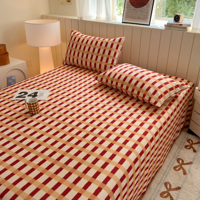 91家纺网 家纺一手货源 找家纺 如意朵 2025新款时尚印花全棉加厚磨毛床单 艾格-红