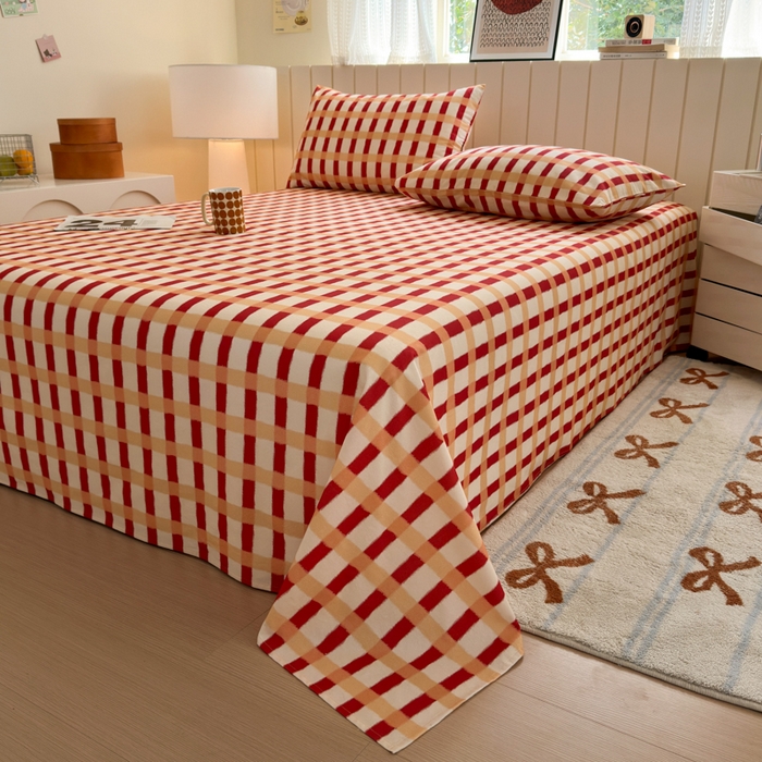 91家纺网 家纺一手货源 找家纺 如意朵 2025新款时尚印花全棉加厚磨毛床单 艾格-红