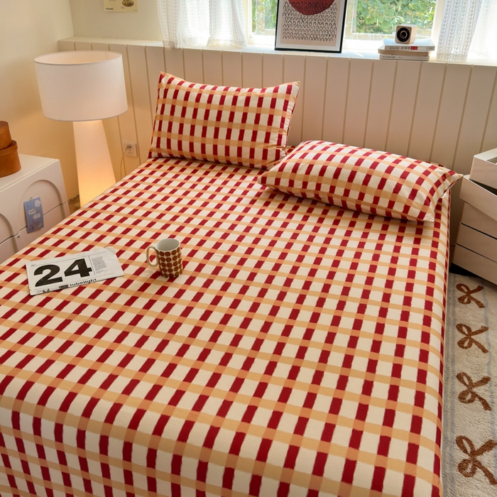 91家纺网 家纺一手货源 找家纺 如意朵 2025新款时尚印花全棉加厚磨毛床单 艾格-红