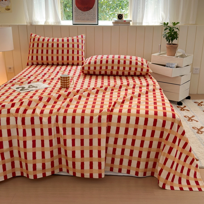 91家纺网 家纺一手货源 找家纺 如意朵 2025新款时尚印花全棉加厚磨毛床单 艾格-红