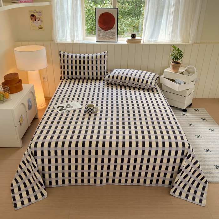 91家纺网 家纺一手货源 找家纺 如意朵 2025新款时尚印花全棉加厚磨毛床单 艾格-蓝灰