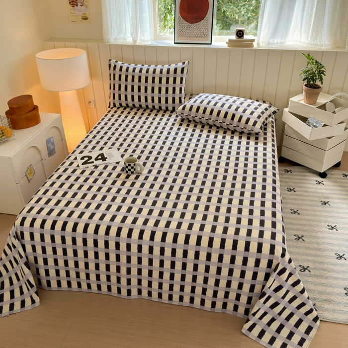 91家纺网 家纺一手货源 找家纺 如意朵 2025新款时尚印花全棉加厚磨毛床单 艾格-蓝灰