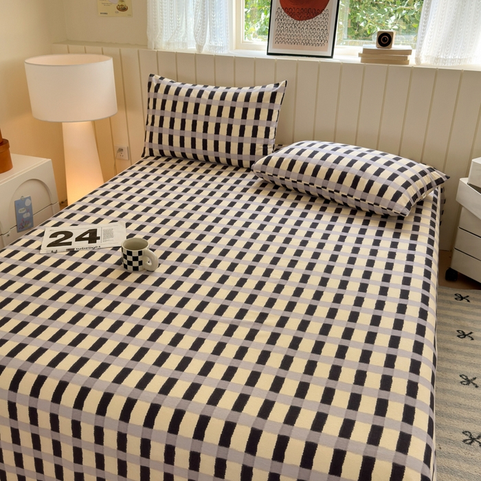 91家纺网 家纺一手货源 找家纺 如意朵 2025新款时尚印花全棉加厚磨毛床单 艾格-蓝灰