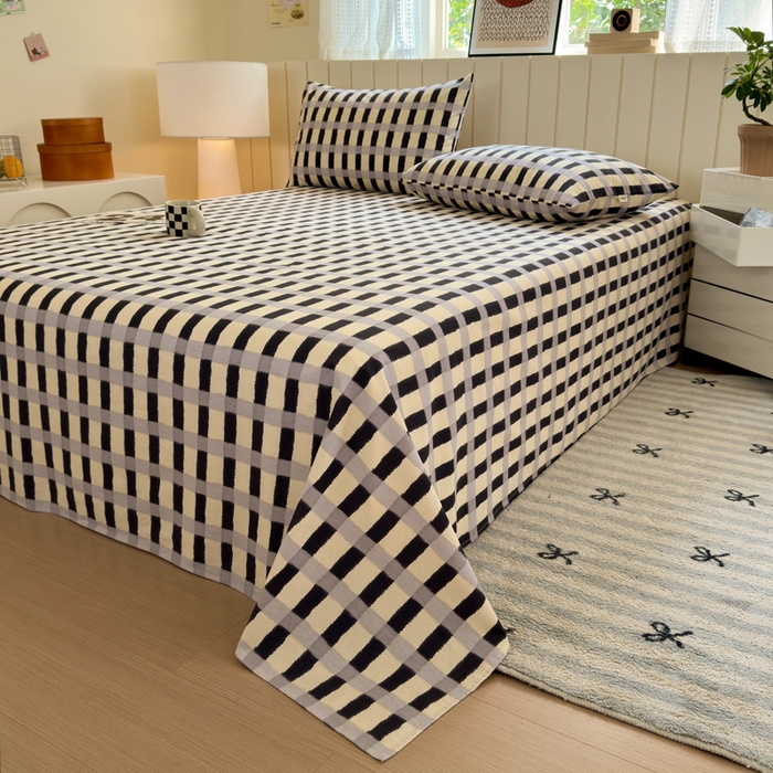 91家纺网 家纺一手货源 找家纺 如意朵 2025新款时尚印花全棉加厚磨毛床单 艾格-蓝灰