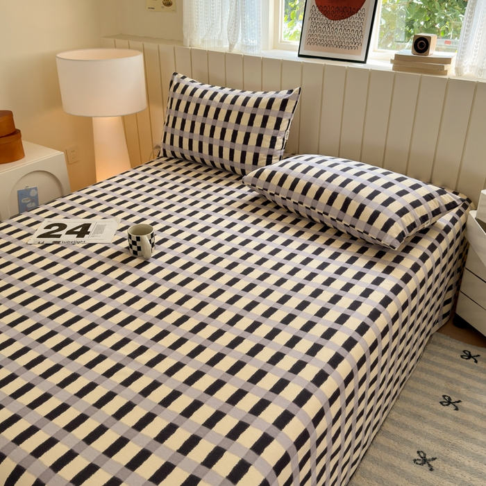 91家纺网 家纺一手货源 找家纺 如意朵 2025新款时尚印花全棉加厚磨毛床单 艾格-蓝灰