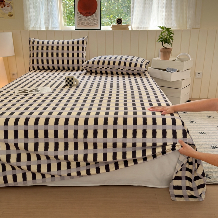 91家纺网 家纺一手货源 找家纺 如意朵 2025新款时尚印花全棉加厚磨毛床单 艾格-蓝灰