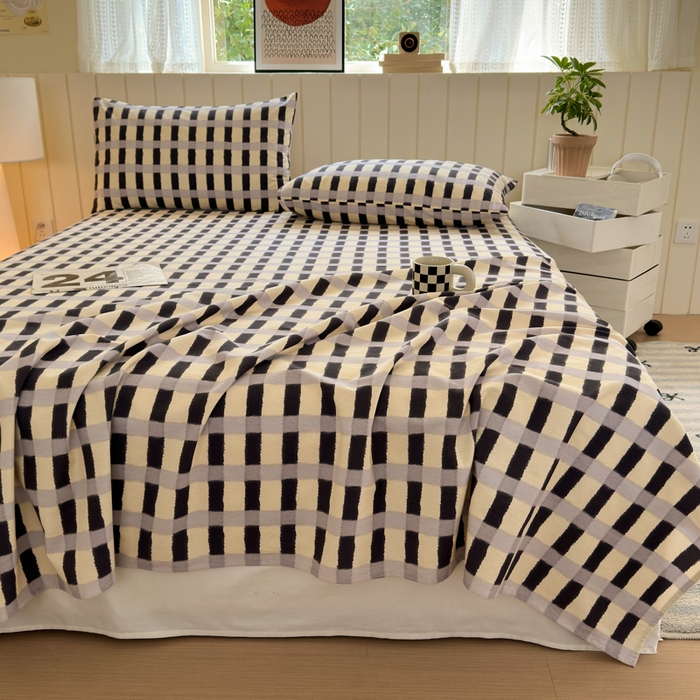 91家纺网 家纺一手货源 找家纺 如意朵 2025新款时尚印花全棉加厚磨毛床单 艾格-蓝灰