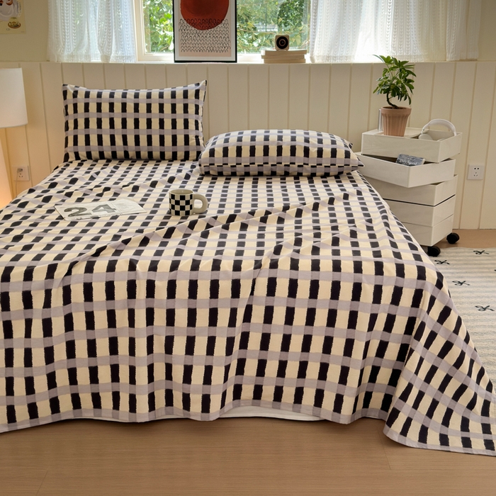 91家纺网 家纺一手货源 找家纺 如意朵 2025新款时尚印花全棉加厚磨毛床单 艾格-蓝灰