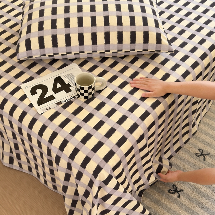 91家纺网 家纺一手货源 找家纺 如意朵 2025新款时尚印花全棉加厚磨毛床单 艾格-蓝灰