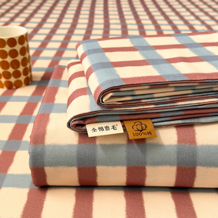 如意朵 2025新款时尚印花全棉加厚磨毛床单 艾格-蓝咖