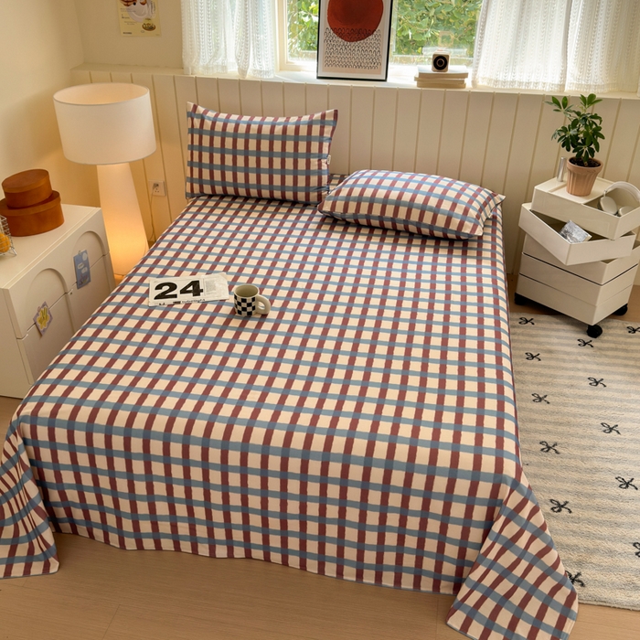 91家纺网 家纺一手货源 找家纺 如意朵 2025新款时尚印花全棉加厚磨毛床单 艾格-蓝咖