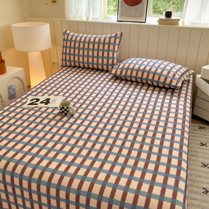 91家纺网 家纺一手货源 找家纺 如意朵 2025新款时尚印花全棉加厚磨毛床单 艾格-蓝咖