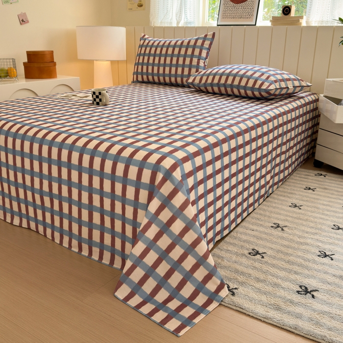 91家纺网 家纺一手货源 找家纺 如意朵 2025新款时尚印花全棉加厚磨毛床单 艾格-蓝咖