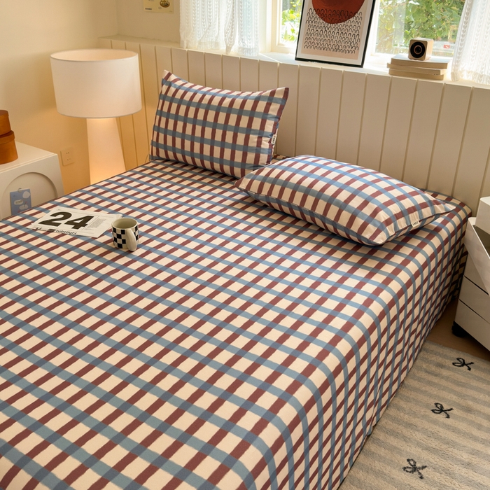 91家纺网 家纺一手货源 找家纺 如意朵 2025新款时尚印花全棉加厚磨毛床单 艾格-蓝咖