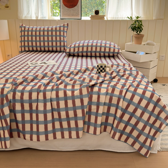 91家纺网 家纺一手货源 找家纺 如意朵 2025新款时尚印花全棉加厚磨毛床单 艾格-蓝咖