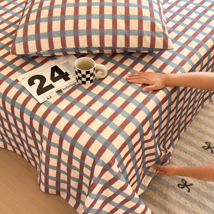 91家纺网 家纺一手货源 找家纺 如意朵 2025新款时尚印花全棉加厚磨毛床单 艾格-蓝咖