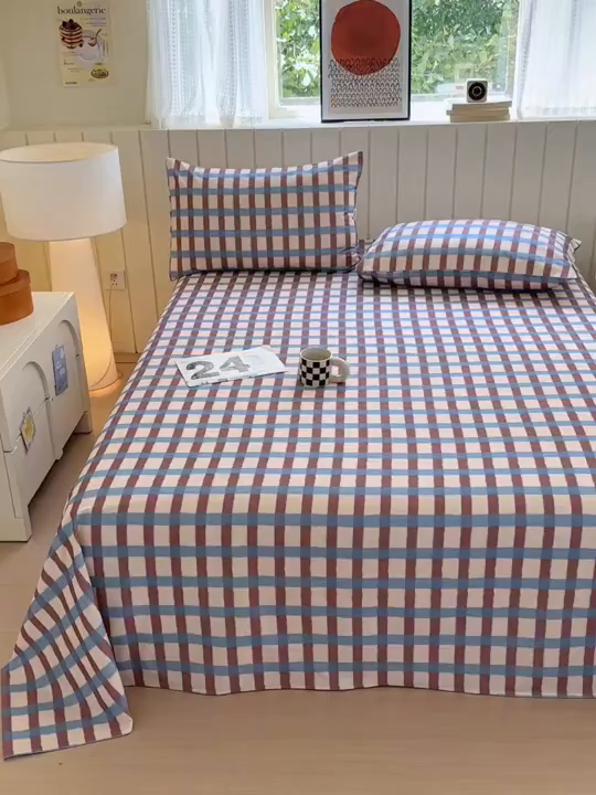 91家纺网 家纺一手货源 找家纺 如意朵 2025新款时尚印花全棉加厚磨毛床单 艾格-蓝咖