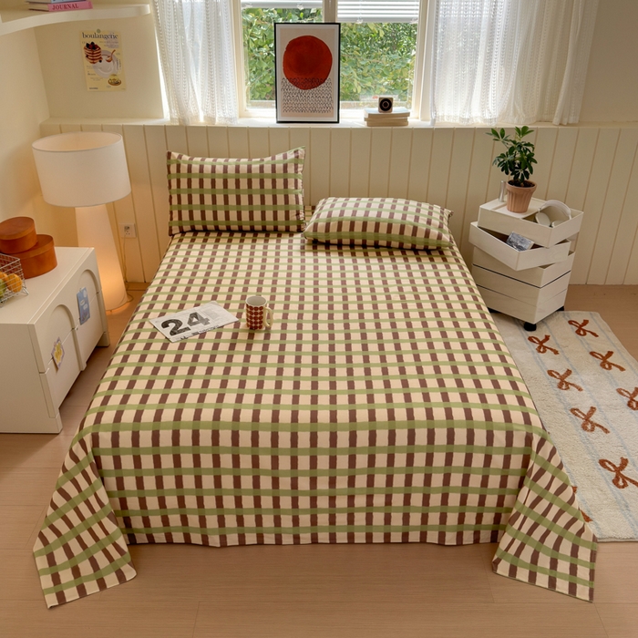 91家纺网 家纺一手货源 找家纺 如意朵 2025新款时尚印花全棉加厚磨毛床单 艾格-绿