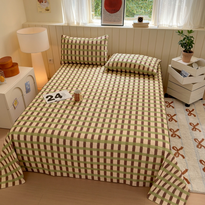 91家纺网 家纺一手货源 找家纺 如意朵 2025新款时尚印花全棉加厚磨毛床单 艾格-绿