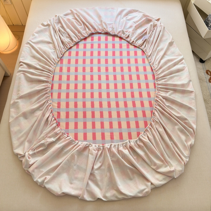 91家纺网 家纺一手货源 找家纺 如意朵 2025新款时尚印花全棉加厚磨毛床笠 艾格-粉