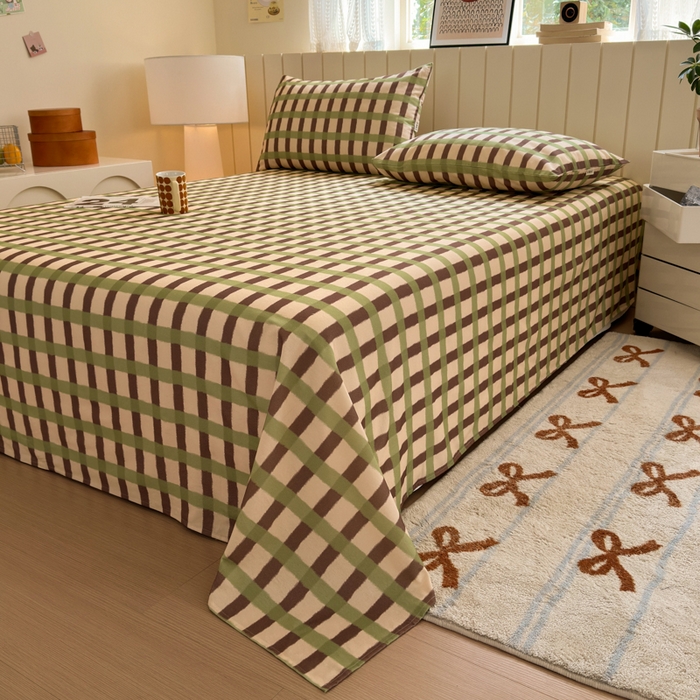 91家纺网 家纺一手货源 找家纺 如意朵 2025新款时尚印花全棉加厚磨毛床单 艾格-绿