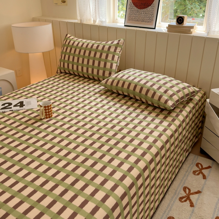 91家纺网 家纺一手货源 找家纺 如意朵 2025新款时尚印花全棉加厚磨毛床单 艾格-绿