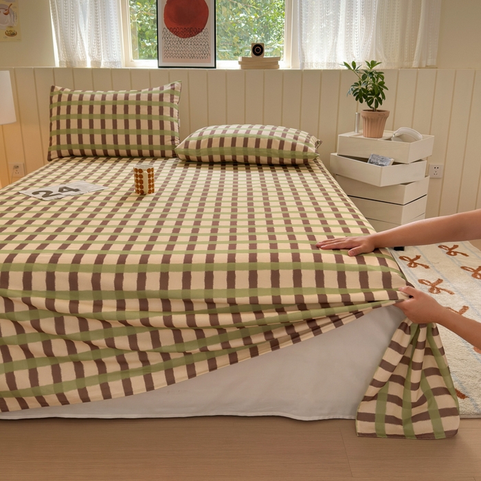 91家纺网 家纺一手货源 找家纺 如意朵 2025新款时尚印花全棉加厚磨毛床单 艾格-绿