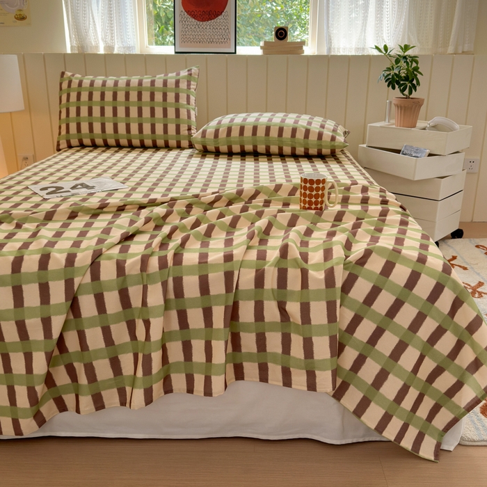 91家纺网 家纺一手货源 找家纺 如意朵 2025新款时尚印花全棉加厚磨毛床单 艾格-绿