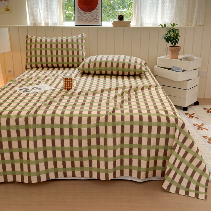 91家纺网 家纺一手货源 找家纺 如意朵 2025新款时尚印花全棉加厚磨毛床单 艾格-绿