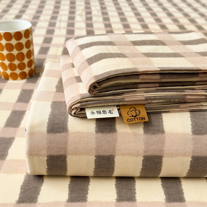 如意朵 2025新款时尚印花全棉加厚磨毛床单 艾格-浅咖