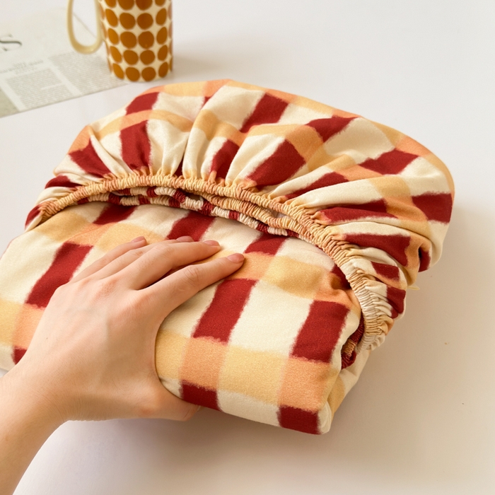 如意朵 2025新款时尚印花全棉加厚磨毛床笠 艾格-红