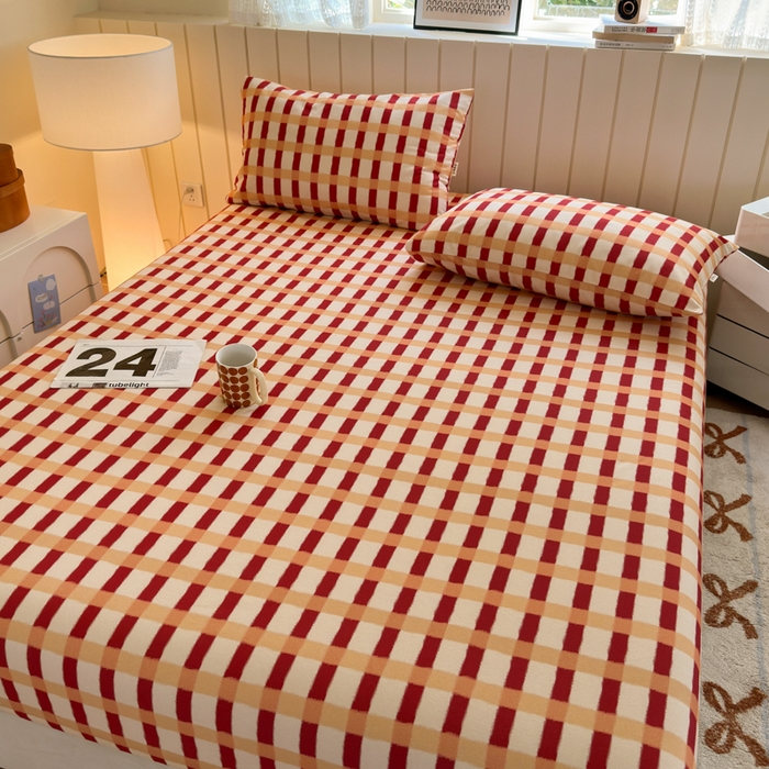 91家纺网 家纺一手货源 找家纺 如意朵 2025新款时尚印花全棉加厚磨毛床笠 艾格-红