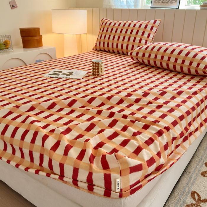 91家纺网 家纺一手货源 找家纺 如意朵 2025新款时尚印花全棉加厚磨毛床笠 艾格-红